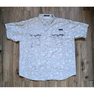 Columbia Super Bahama Shirt Mens 2XL Gray PFG Short Sleeve Fishing Outdoor Print